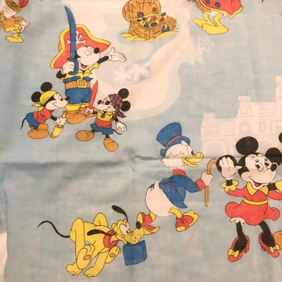 Vintage Disney Mickey Mouse Twin Flat Sheet  Frontierland Bedding Pacific 93x62 - Picture 3 of 16